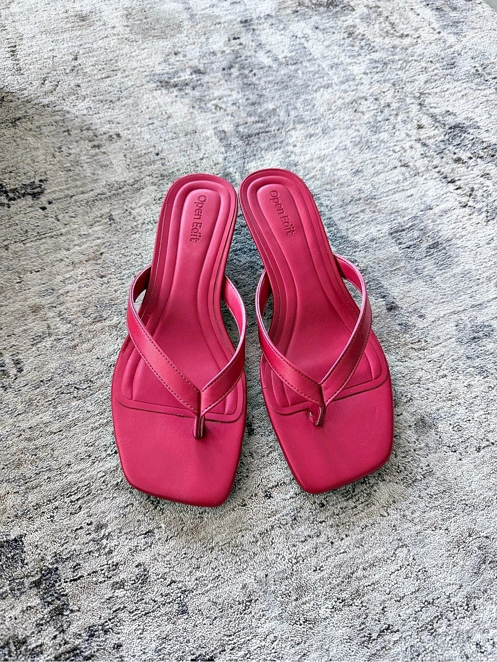 Open Edit T-Strap Heeled Sandal Red US 6.5 M
